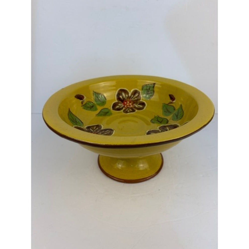 Arielle Romancing Provence Hand Painted Yellow Floral Pedestal Bowl 12" Bowl